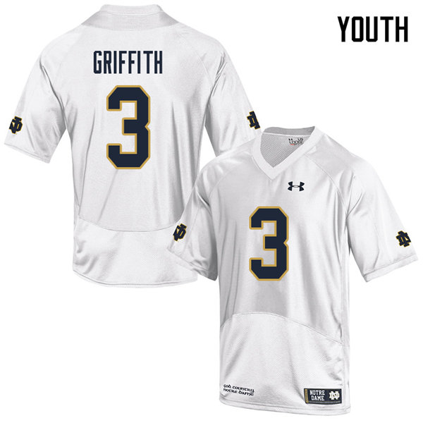 Youth NCAA Notre Dame Fighting Irish #3 Houston Griffith Stitched College Under Armour Authentic White Football Jersey PC10C70OP